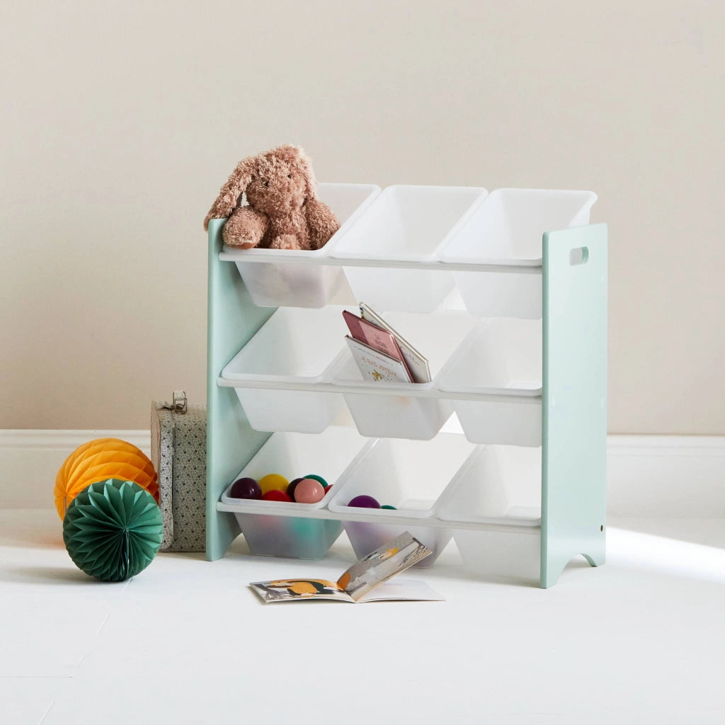 Set di 2 armadi per bambini per giocattoli, verde celadon