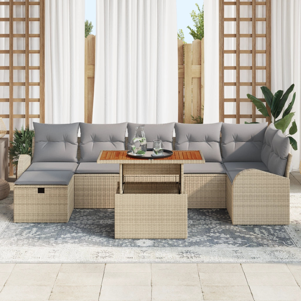 Set divano giardino 8 pezzi con cuscini beige polyrattan
