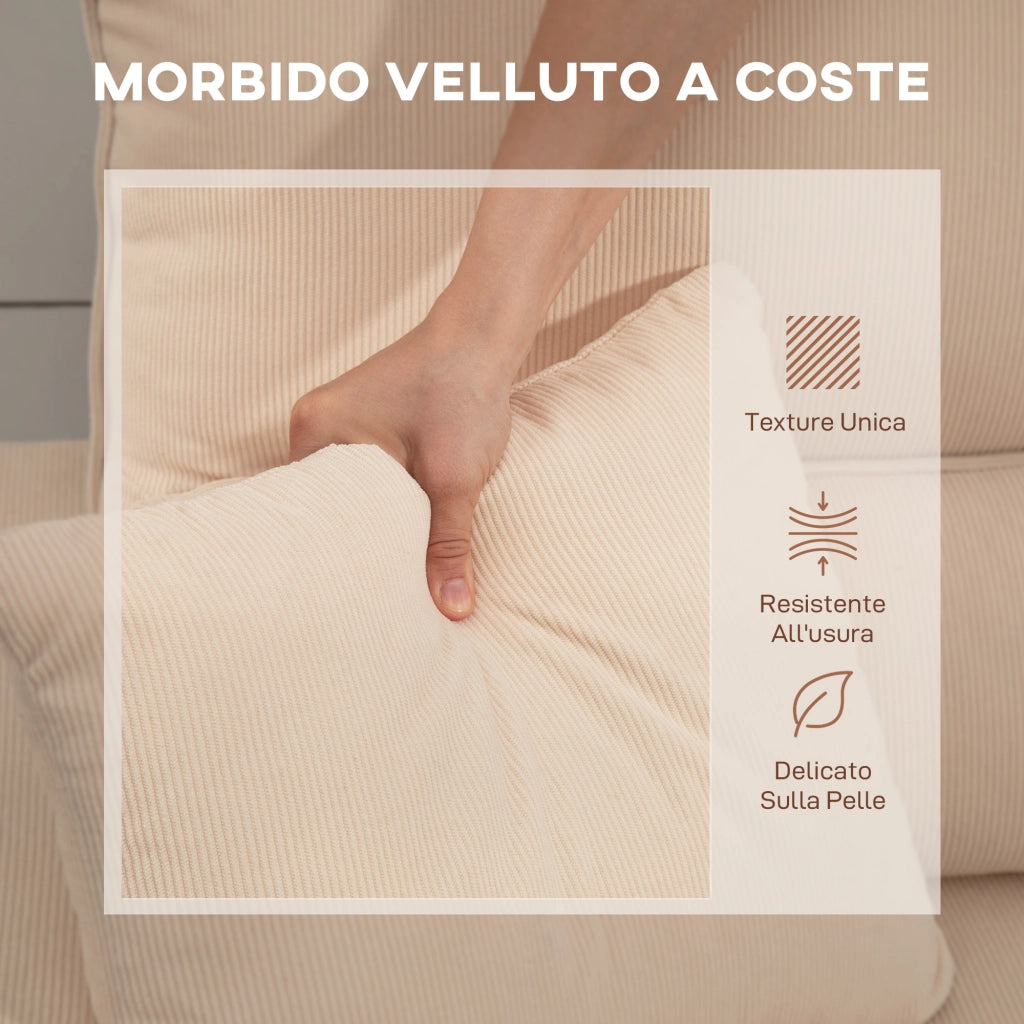 Divano Letto Angolare con Vano Contenitore 205x135x76 cm Rivestimento in Velluto a Coste Beige