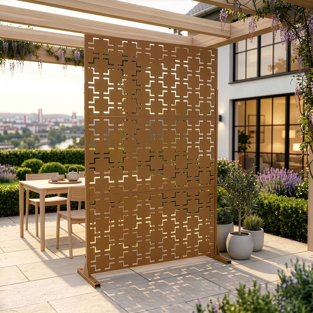 Pannello Divisorio Basciano Struttura Traforata in Acciaio 180 x 120 cm - Marrone casa.pro