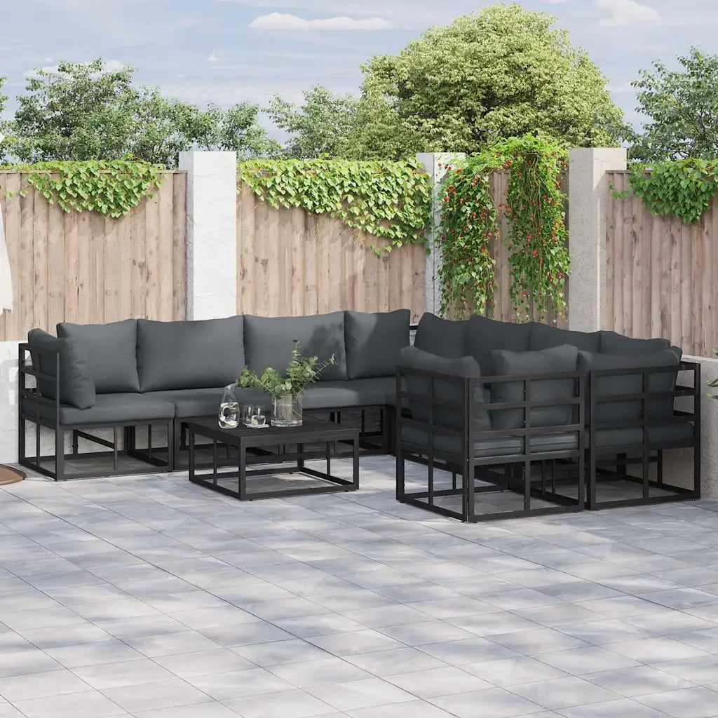 Set Divano da Giardino con cuscino 8 pcs Nero Acciaio 3378952