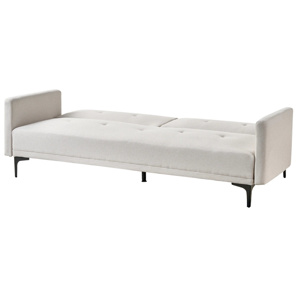 Divano letto moderno in tessuto beige chiaro a 3 posti con schienale con bottoni gambe nero design moderno scandinavo