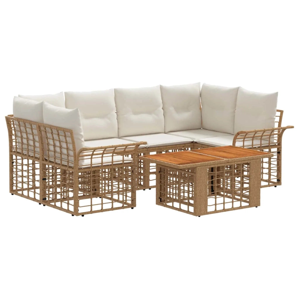 Set Divano da Giardino 7 pz Naturale e Bianco Crema polyrattan 3437952