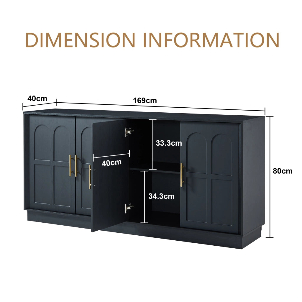 Credenza con ripiani regolabili; per soggiorno e cucina; in MDF; 169×40×80 cm; nero