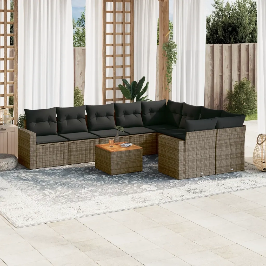 Set Divano da Giardino 10 pz con Cuscini Grigio in Polyrattan 3224282
