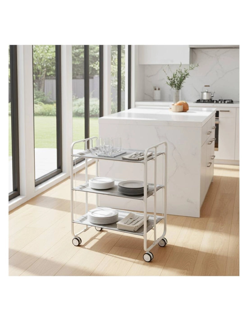 Carrello da cucina pieghevole bianco con ruote BAUHAUS 3 ripiani