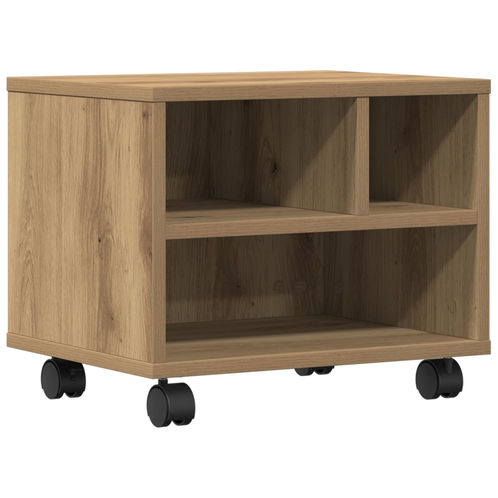 Supporto per Stampante con Ruote Rovere Artigianale 41x32x33,5 cm