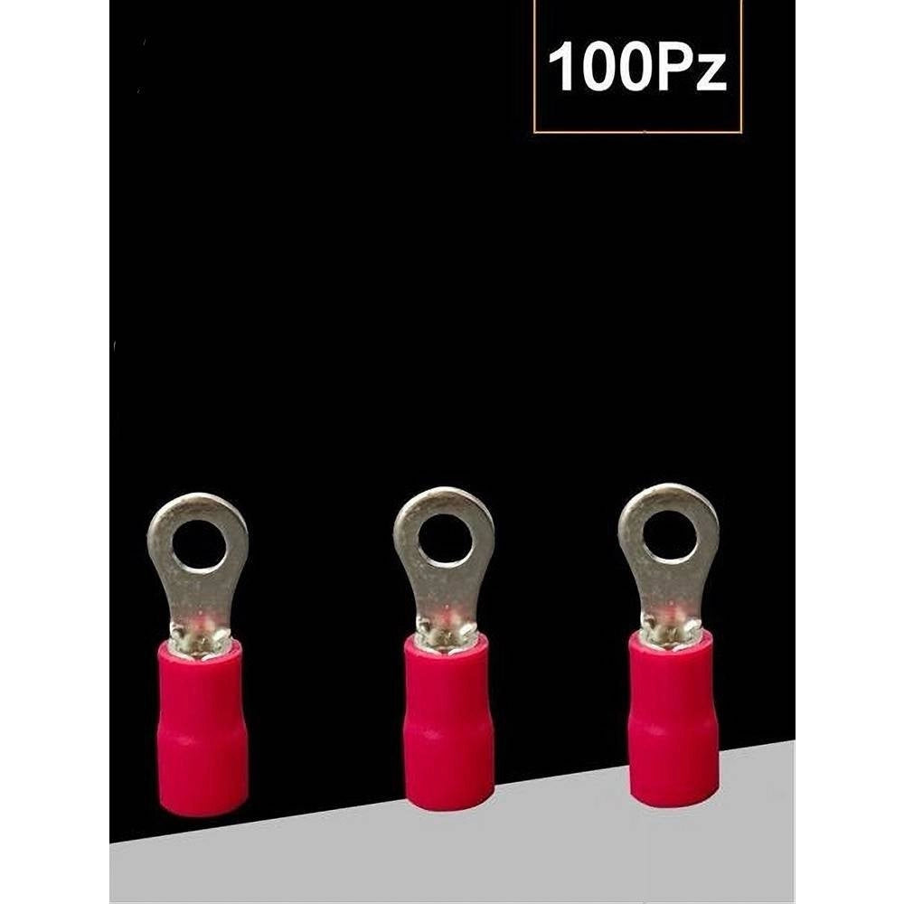 Trade Shop - Set 100pz Capicorda Terminale Ad Occhiello Isolato Per Cavi 2.5-4mm² M4 Rv3.5-4 - Rosso