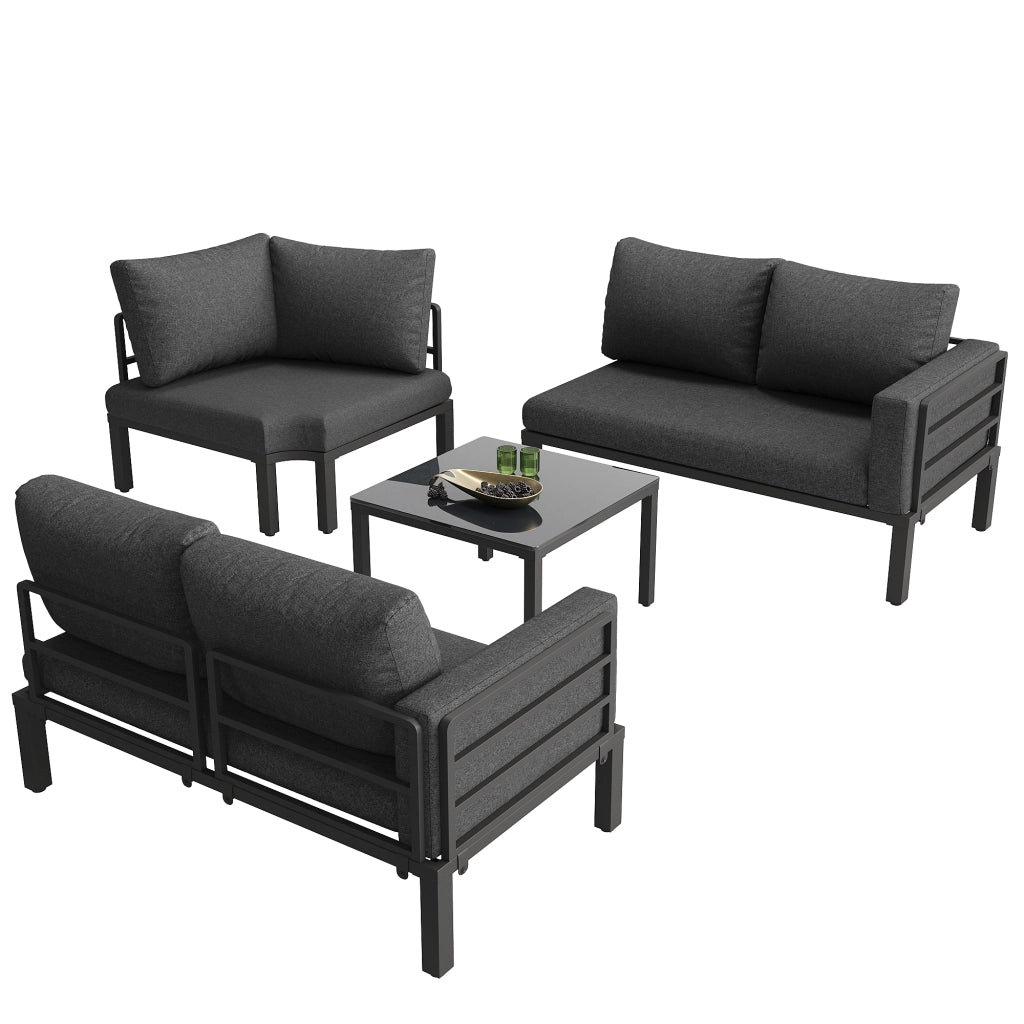 Set Mobili da Giardino con Divano, Tavolino e Cuscini ¨C MINIMAL ¨C Grigio, Vetro, Acciaio, 4-5 Posti