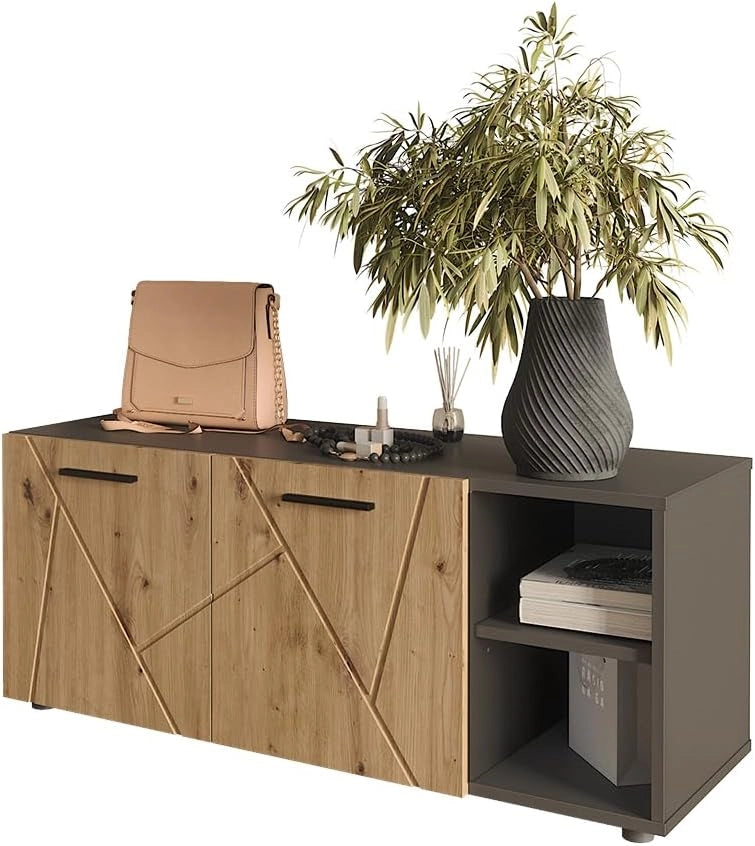 Mobile porta scarpe Irma, Antracite/Artisan, 106 x 43 cm con 2 porte