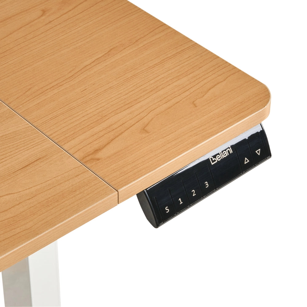 Lampada da tavolo regolabile elettricamente Marrone chiaro Piano in acciaio bianco con gambe 120 x 60 cm Supporto e tappetino per mouse Design moderno