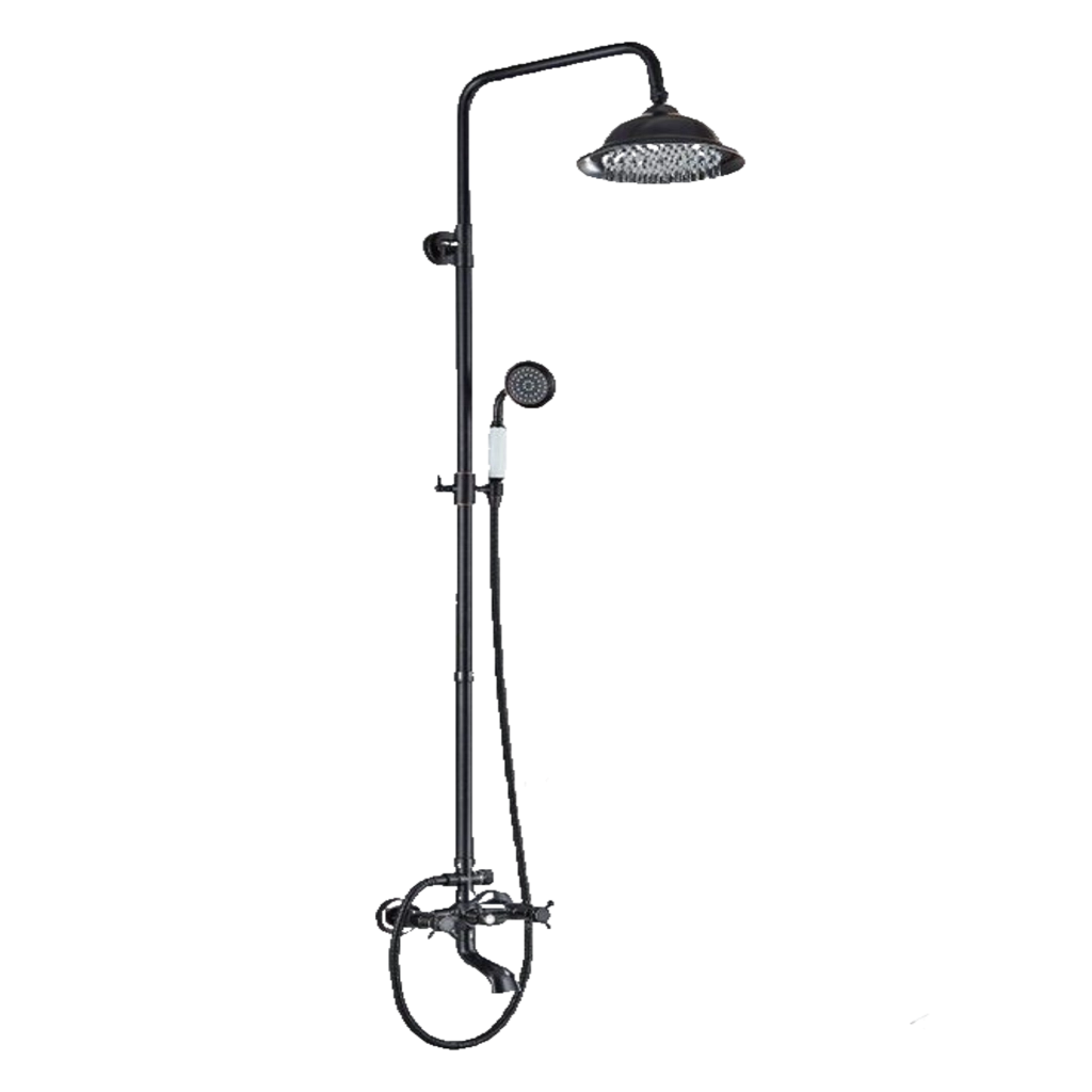 NALA | Set doccia vintage in acciaio inox nero opaco | Miscelatore doccia dal design retrò | Miscelatore doccia completo di doccetta