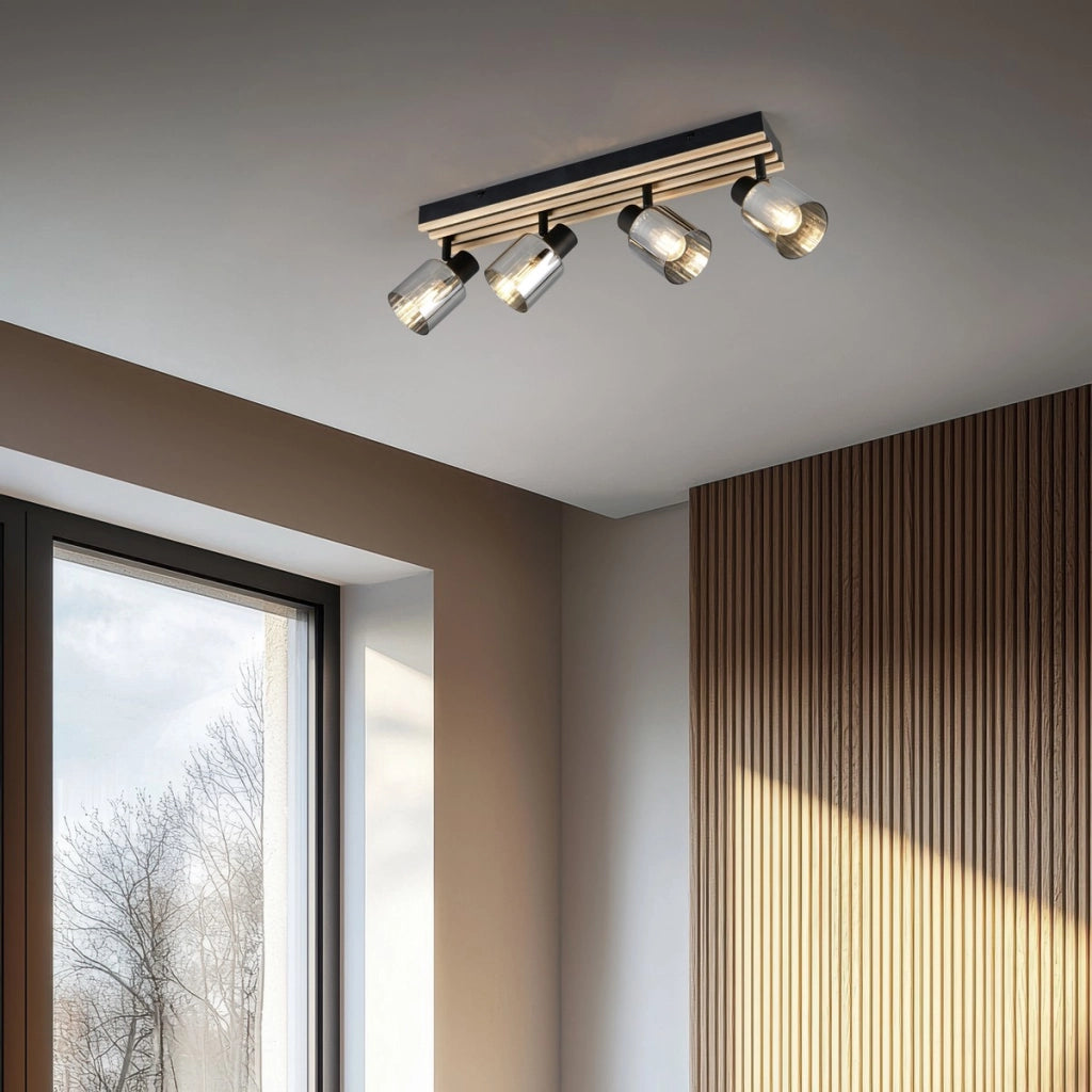 Faretto da soffitto 4 luci nero legno fumé TRAVIA RL