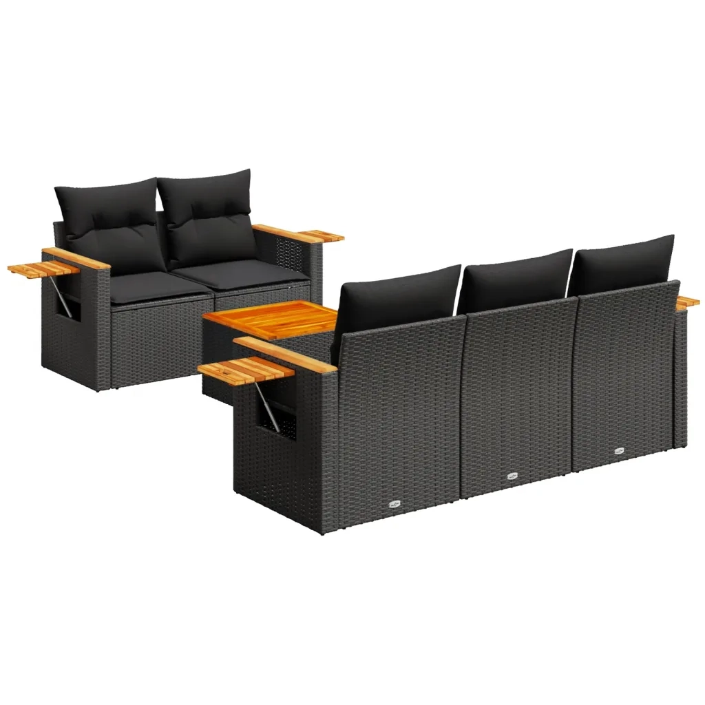Set Divano da Giardino 6 pz con Cuscini Nero in Polyrattancod mxl 114239