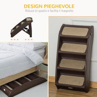 Scaletta per Cani Pieghevole con 4 Gradini Antiscivolo 62x38x49,5 cm in PP Marrone