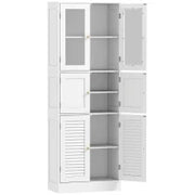 Mobile Bagno con 3 Armadietti a 2 Ante in Vetro e Legno, Ripiani Regolabili, 60x30x170 cm, Bianco