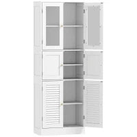 Mobile Bagno con 3 Armadietti a 2 Ante in Vetro e Legno, Ripiani Regolabili, 60x30x170 cm, Bianco