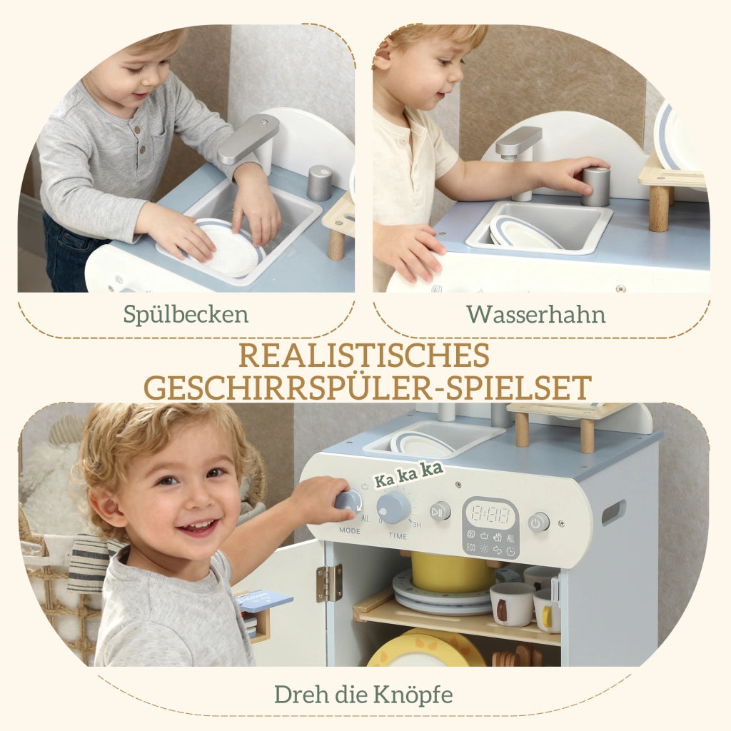 Cucina Giocattolo per Bambini con Lavastoviglie ¨C zephmum ¨C 32 Accessori MDF Legno Colore Blu