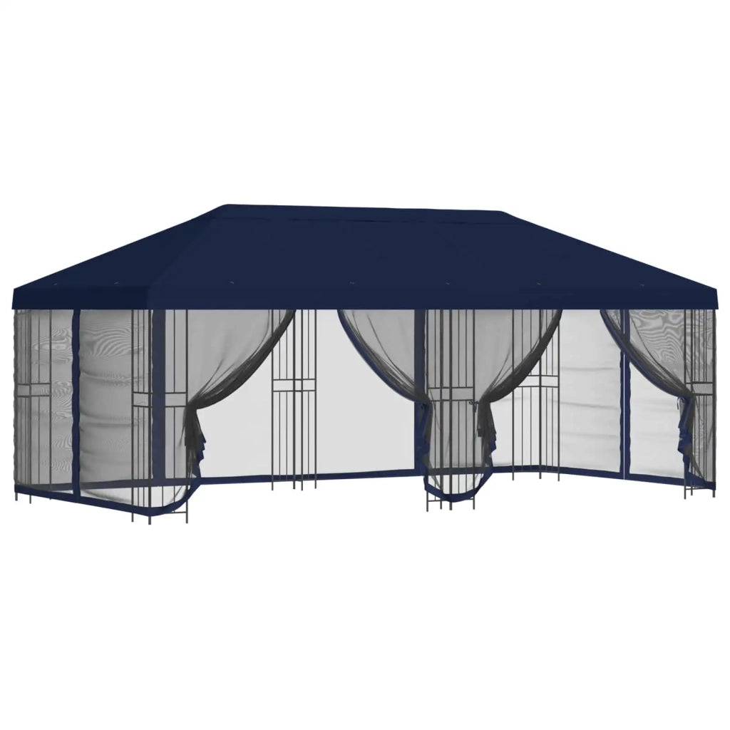 Gazebo con pareti laterali 6 x 3 m Blu Poliestere e Acciaio 190