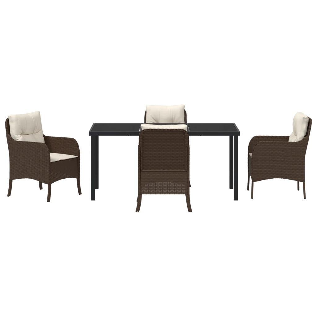 Set da Pranzo per Giardino da 5 Pezzi con Cuscini Marrone Rattan PE
