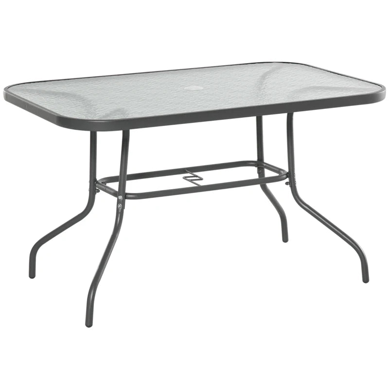 TAVOLO DA GIARDINO RETTANGOLARE 120x80x70 cm Grigio in metallo e vetro temperato
