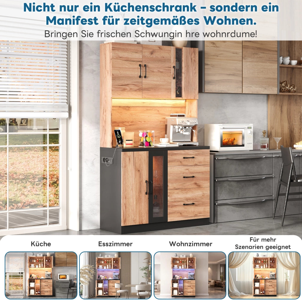 Colonna cucina in MDF con LED; 3 cassetti; ripiani regolabili e prese USB/EU; 105 × 40 × 180 cm