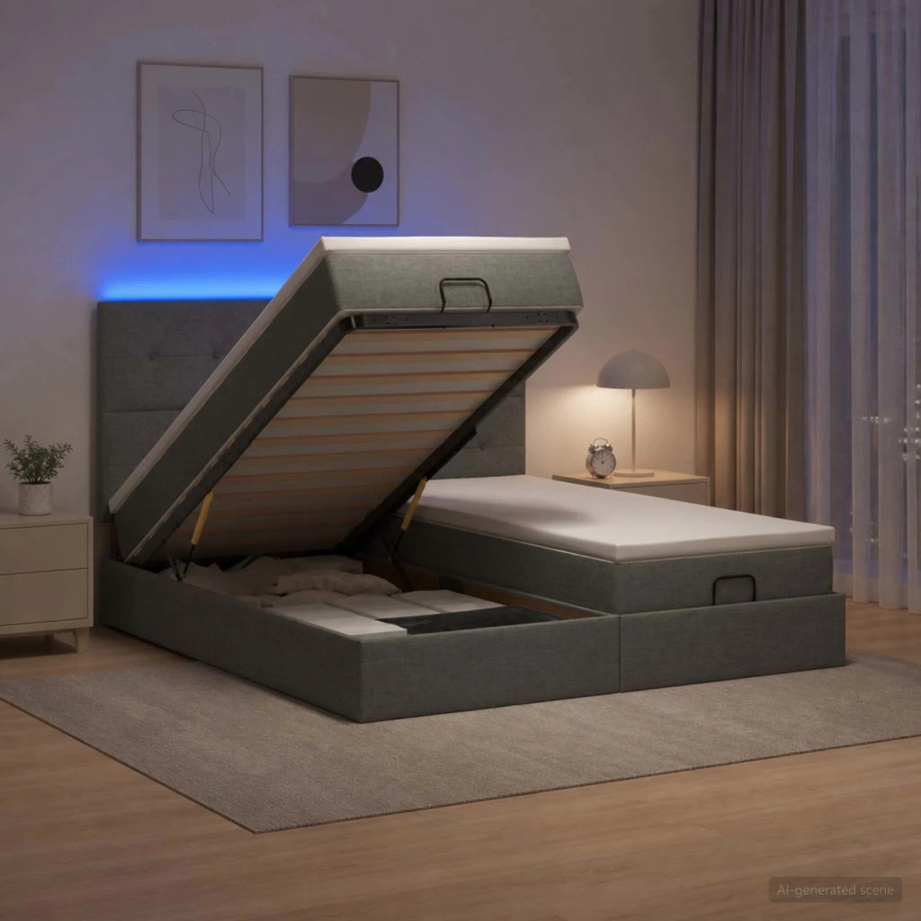 Letto Ottomano con Materasso e LED Grigio Scuro 180 x 200 cm 3458438