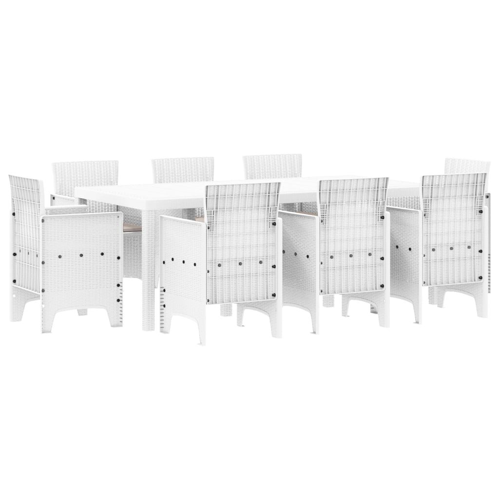 Set da Pranzo Giardino 9 Pezzi con Cuscini, Rattan Polyd bianco
