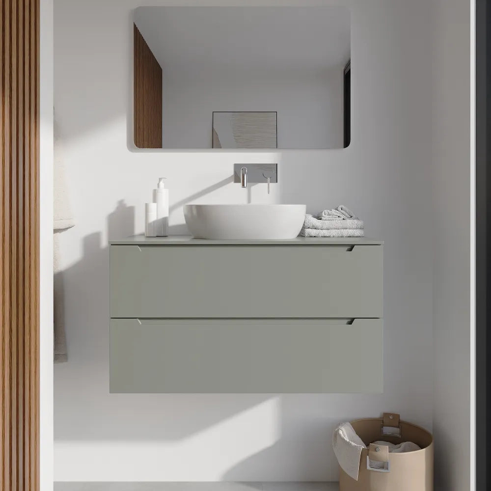 Mobile bagno sospeso 90cm smoke green due cassetti soft-close con top | Bako