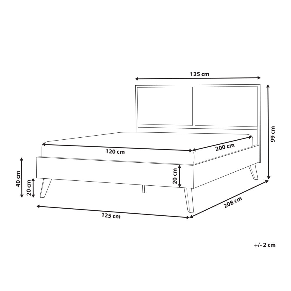 Letto matrimoniale in legno di gomma con testiera in vimini nero 120 x 200 cm stile boho minimalista