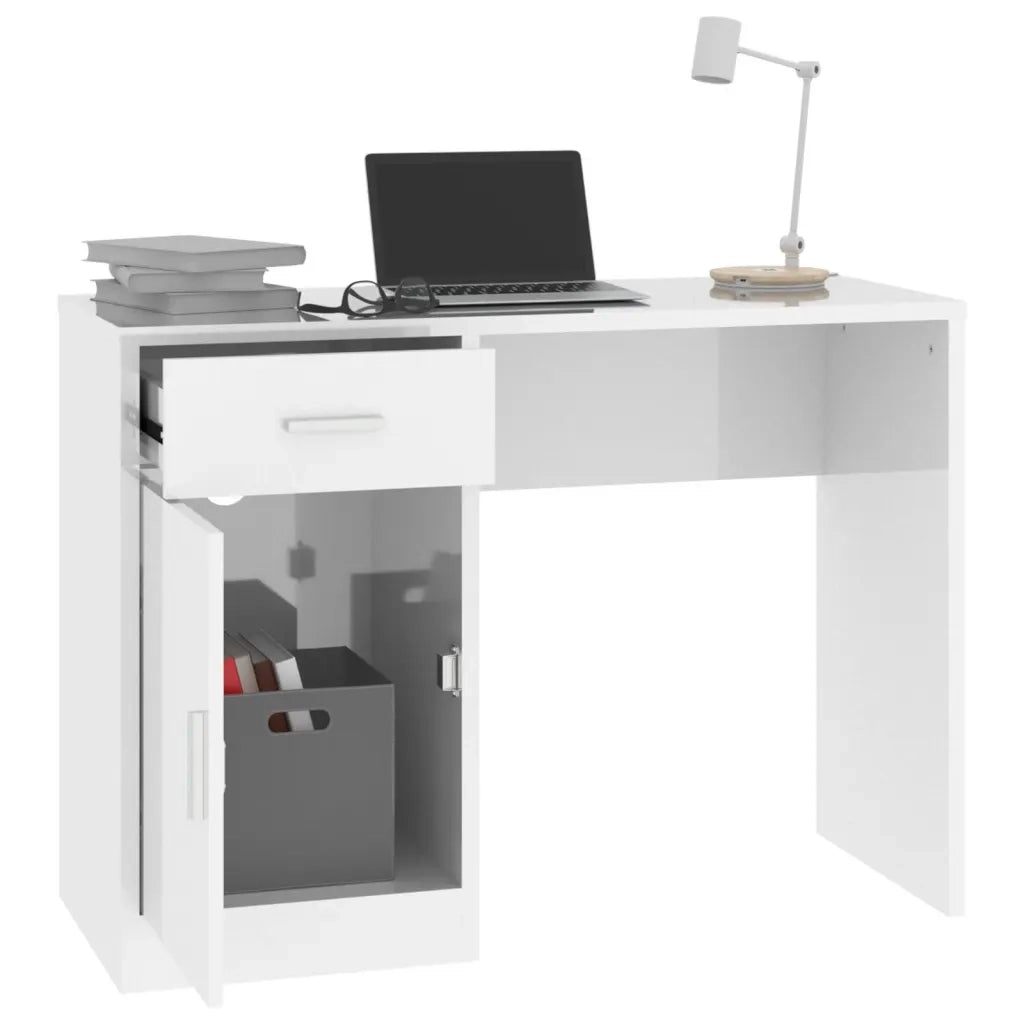 Scrivania Cassetto Bianco Lucido 100x40x73cm Legno Multistrato 342655