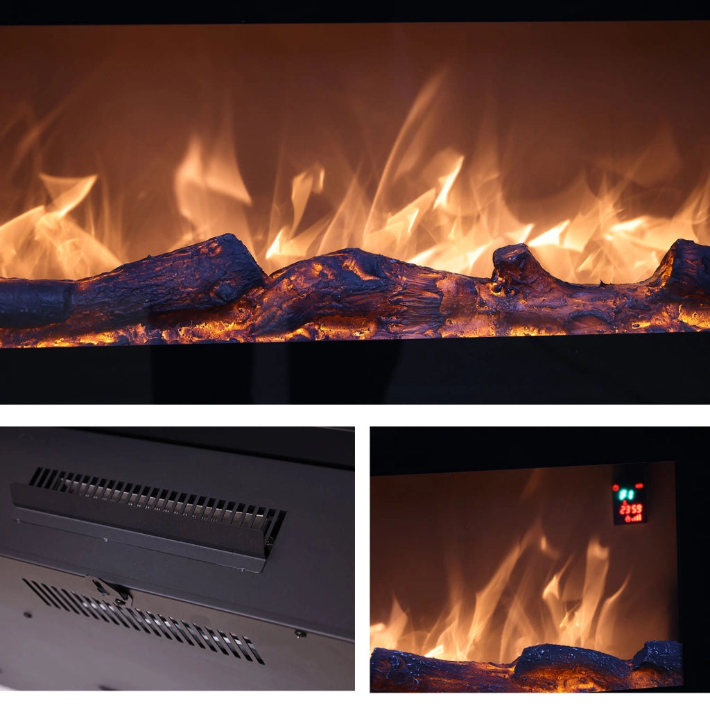 Sined Aprica Caminetto Elettrico Da Parete In Acciaio e Vetro Da 1500w Effetto Fiamma Led Nero Realistico Effetto Fiamma Led In 6 Livelli Di Intensita Della Luce Con Telecomando Per Casa e Ufficio