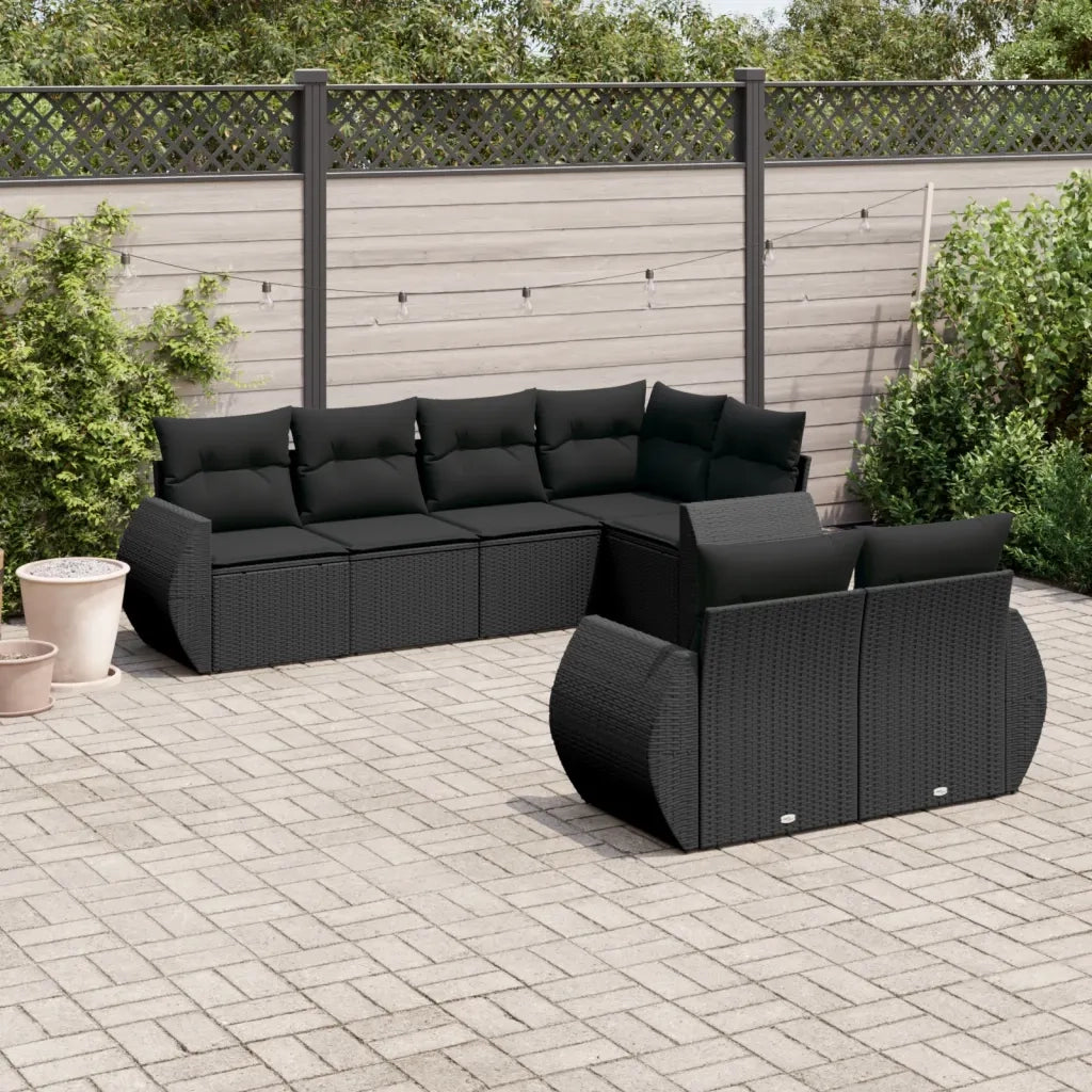 Set Divani da Giardino con Cuscini 7pz Nero Polyrattancod mxl 114304