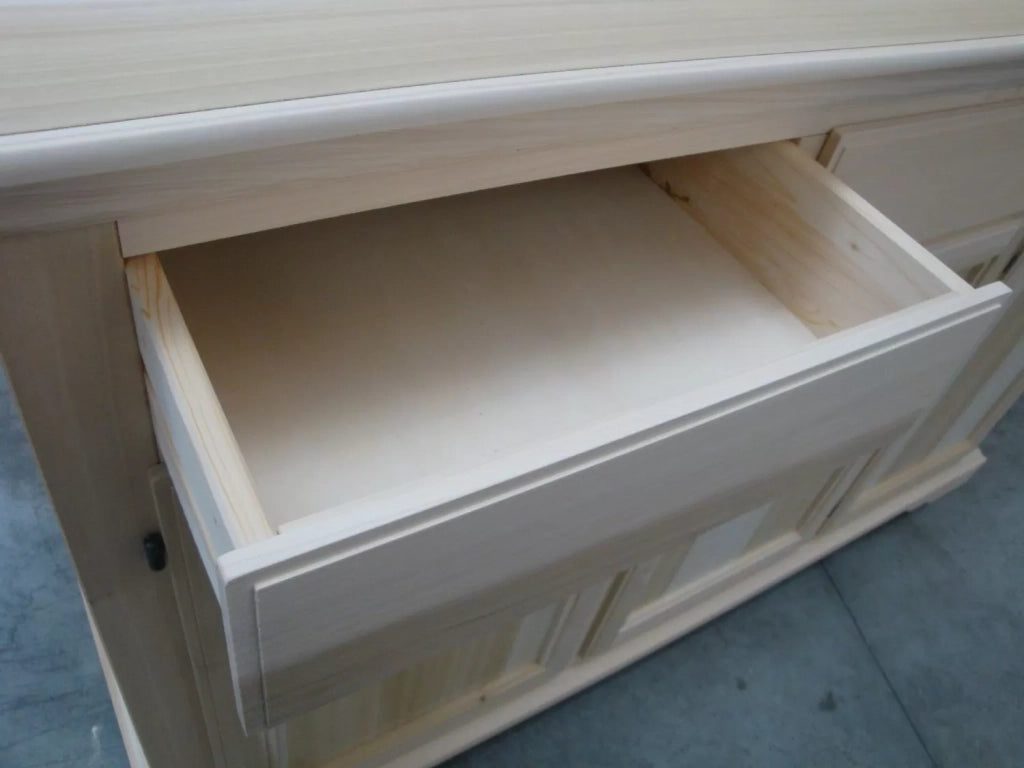 Madia credenza in legno grezza 3 porte l.147 p.45 h.93 (109) - Mobili 2G