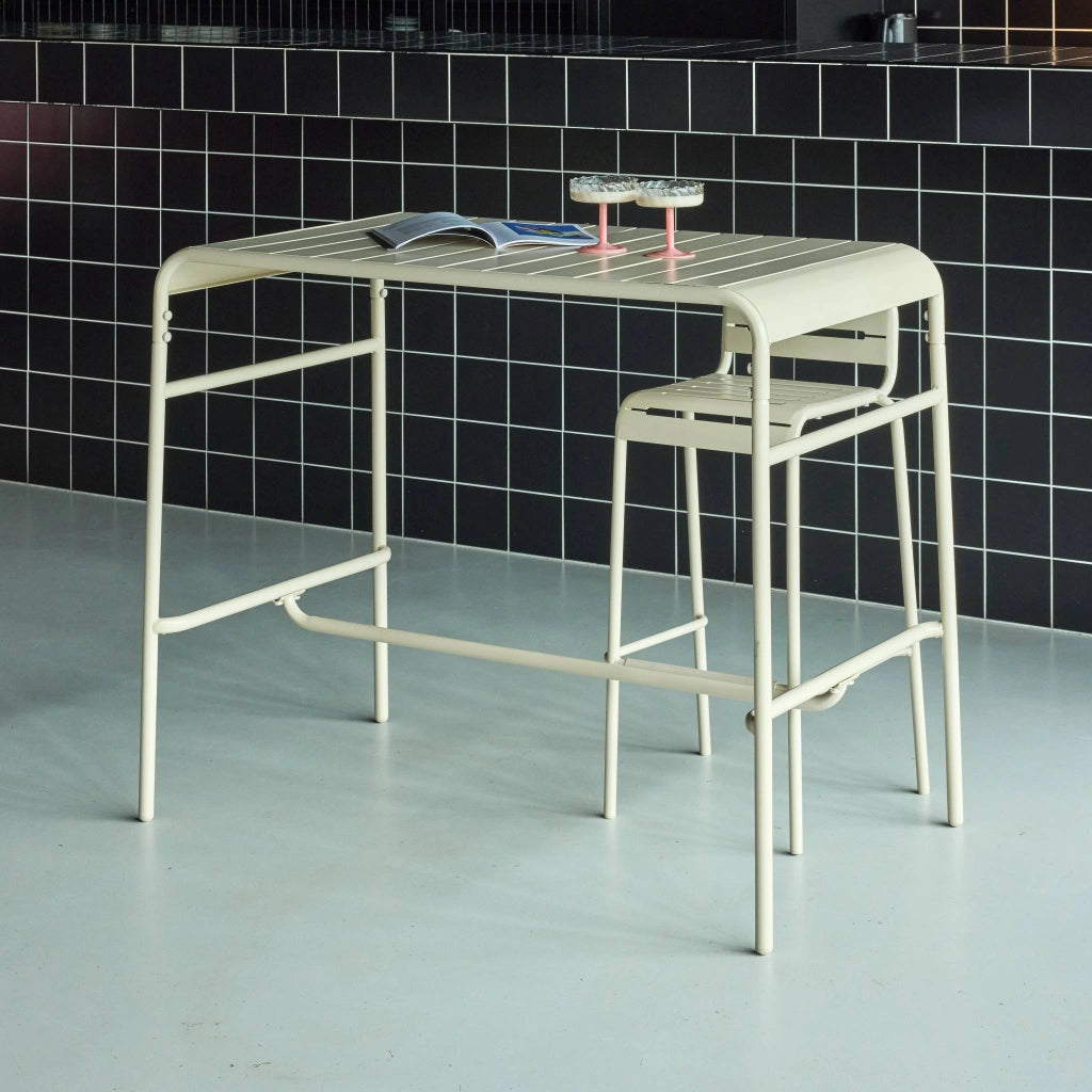 Tavolo alto da giardino in acciaio, 4 posti, 120cm, beige