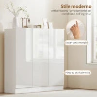 Scarpiera Slim da Ingresso per 25-30 Paia di Scarpe con Ante a Chiusura Ammortizzata, Bianco Lucido