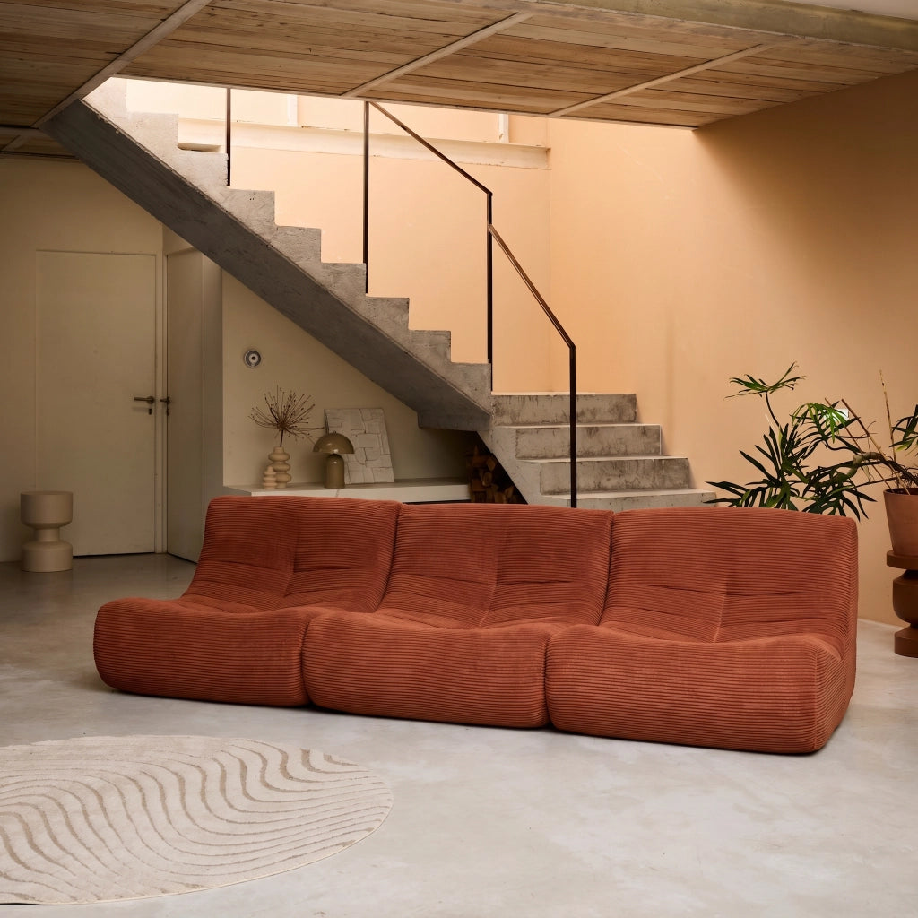 Divano modulare velluto, 3 posti, terracotta