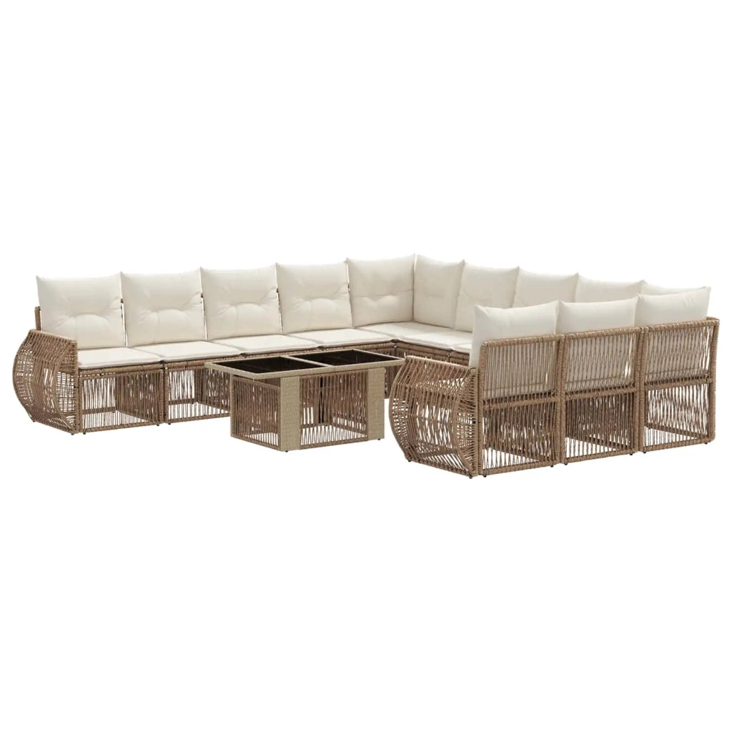 Set Divano da Giardino 12 pz Beige e Bianco Crema polyrattan 3437010