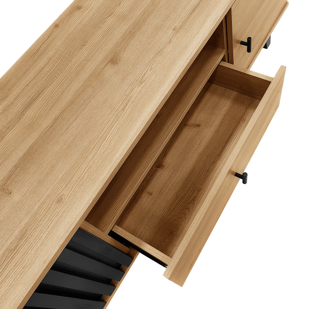 Cassettiera per TV Natural 170 cm in truciolare e vetro