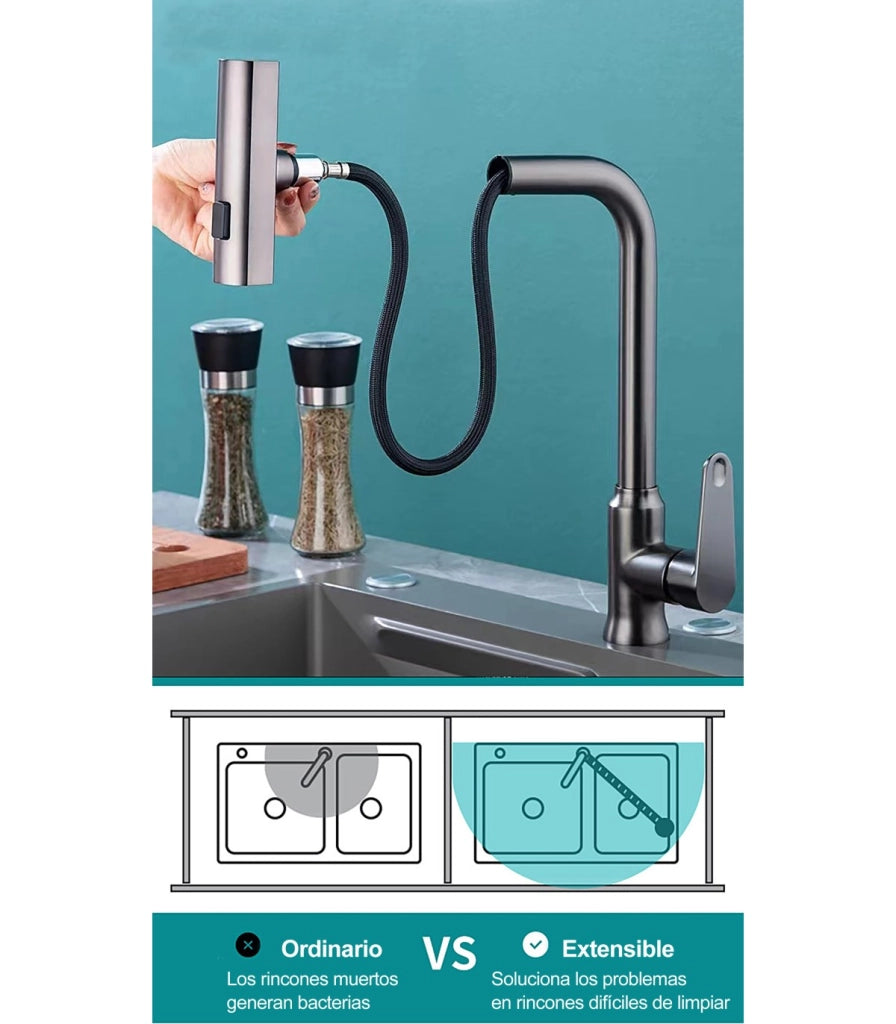 Rubinetto Cucina Cascada LH-188 | Rame Massiccio | Estraibile 3 Modi