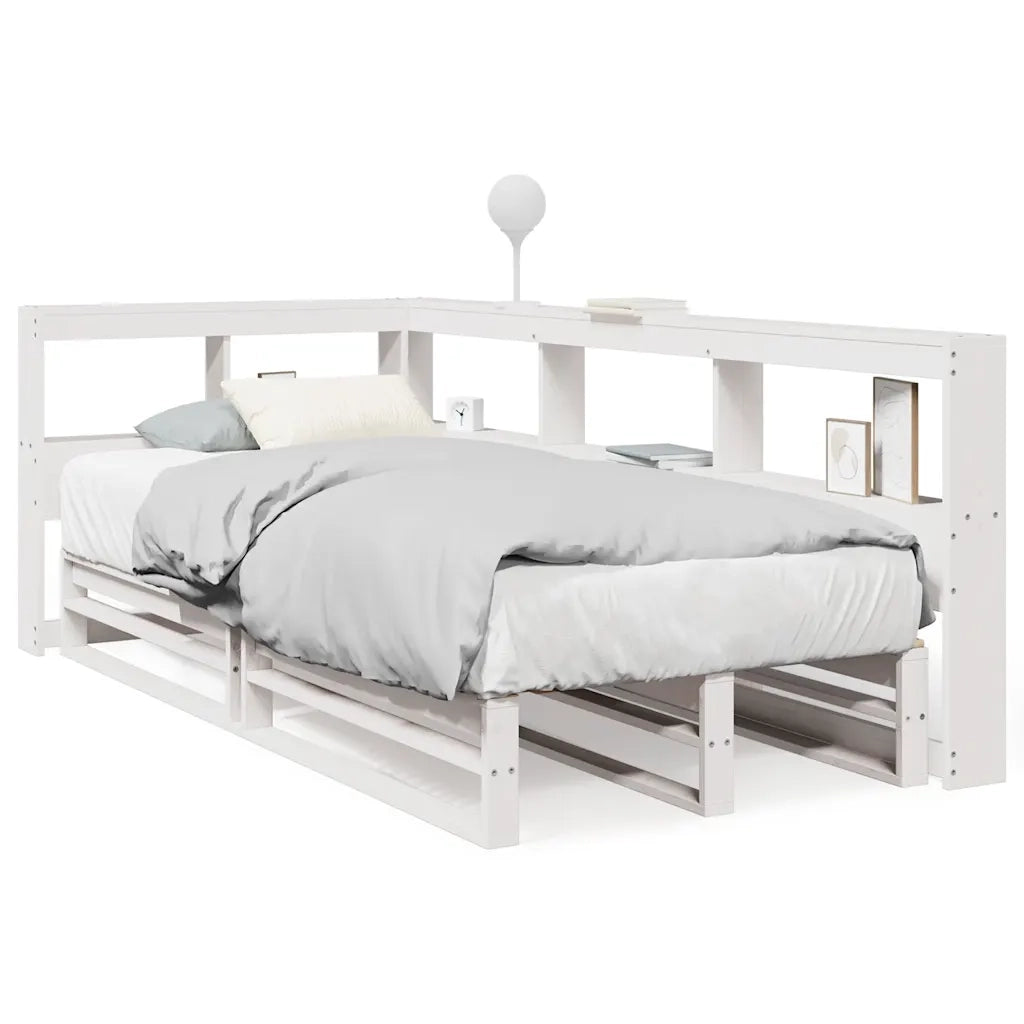 Letto Libreria senza Materasso-Struttura Letto con contenitore Bianco 90x190 cm Massello Pino 552178