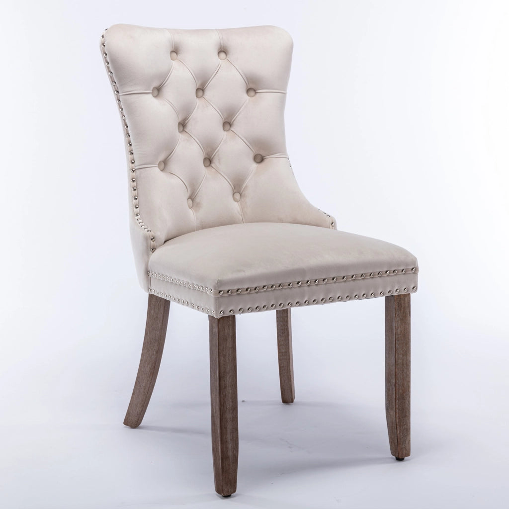 Sedie da Pranzo Imbottite in Velluto con Gambe in Legno ¨C MINIMAL ¨C Set 2 Pezzi, Beige