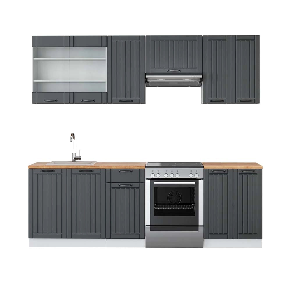 Cucina componibile Fame-Line Antracite rustico/Bianco 240 cm, PL Rovere Vicco