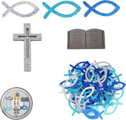 Decorazione a forma di pesce in legno per battesimo, comunione e cerimonie - Decorazione a forma di pesce blu per tavolo per feste e cerimonie - Decorazione unica per bambini