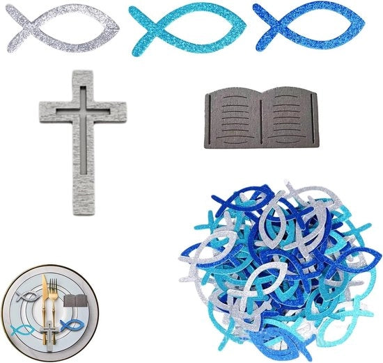 Decorazione a forma di pesce in legno per battesimo, comunione e cerimonie - Decorazione a forma di pesce blu per tavolo per feste e cerimonie - Decorazione unica per bambini