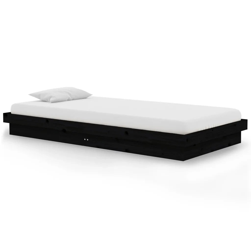 Letto singolo | Letto per adulti | Giroletto Nero in Legno Massello 100x200 cm