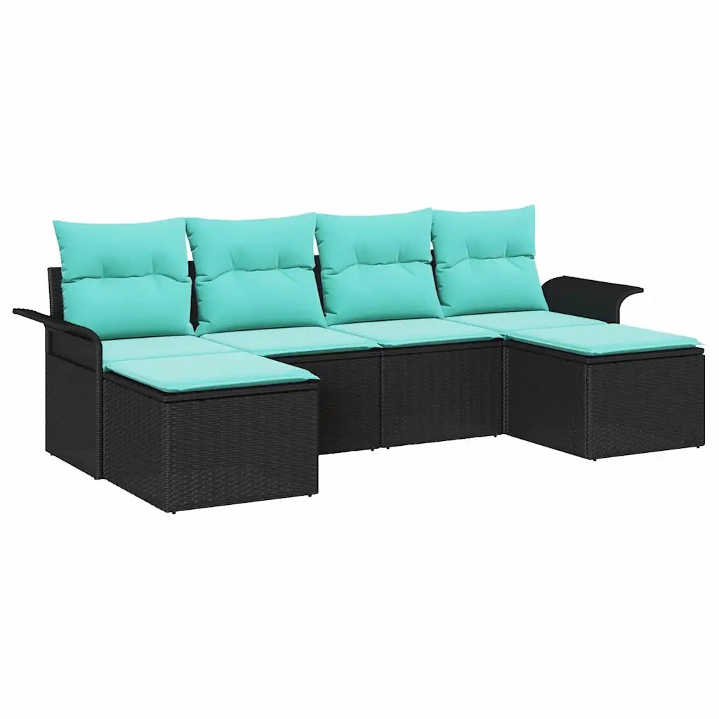 Set Divano da Giardino con cuscino 6 pcs Nero polyrattan 3345476