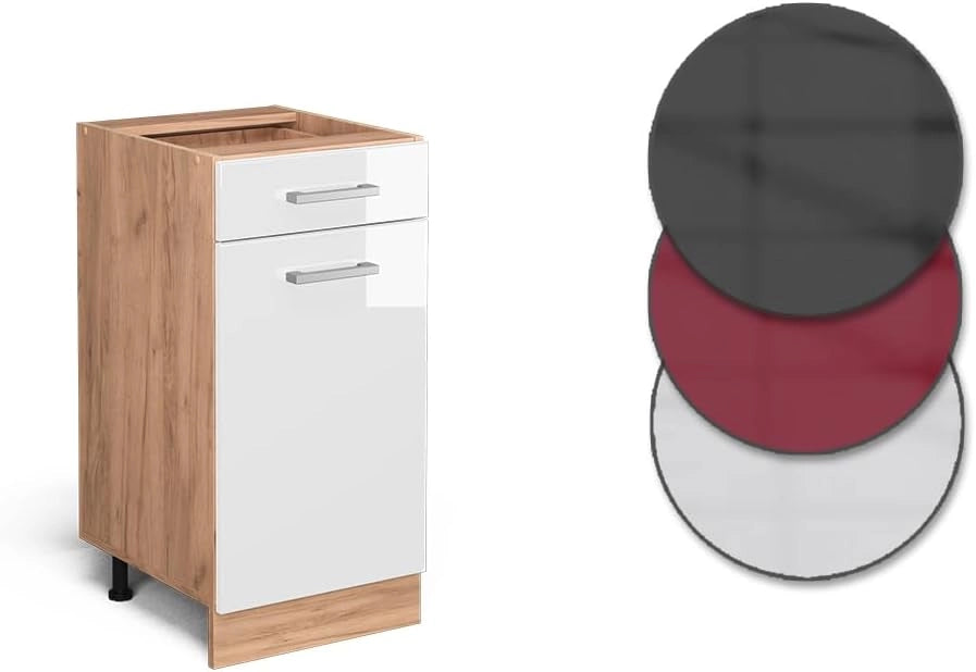 Mobiletto base per cucina R-Line, Bianco lucido, 40 cm senza piano di lavoro, per la libera combinazione all'interno di sistemi cucina modulari