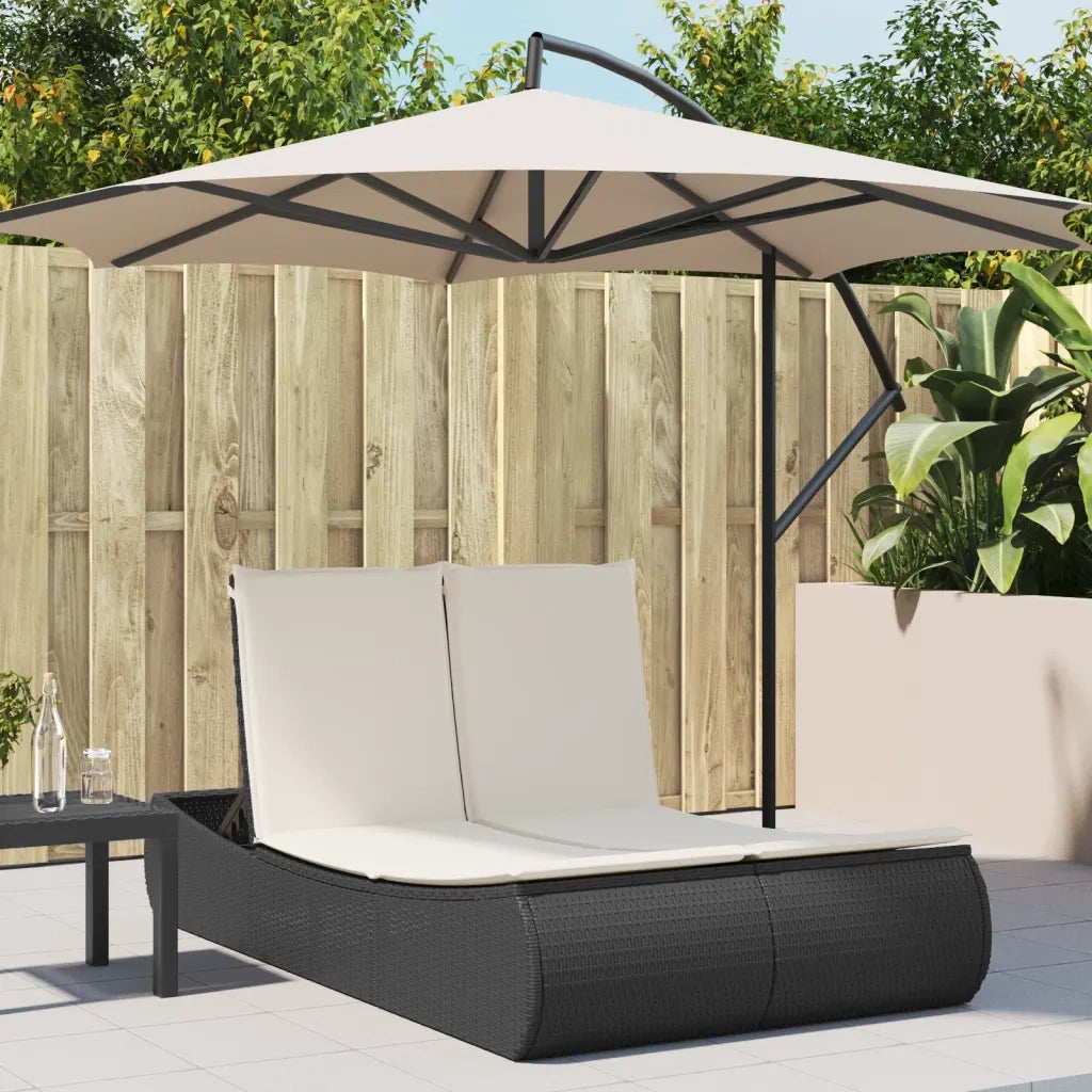 Lettino Prendisole | Sdraio da giardino | Lettino da sole Doppio con Cuscini Nero in Polyrattan