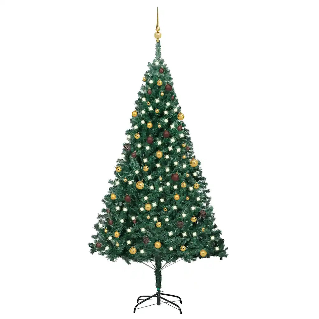 Albero di Natale Preilluminato con Palline Verde 240 cm PVC 3077538
